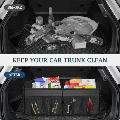 Femuar Car Trunk Organizer, Car Storage Organizer with Large Capacity Waterproof Collapsible Trunk Organizer for Car Suv/Jeep/Sedan (Grey, Standard)