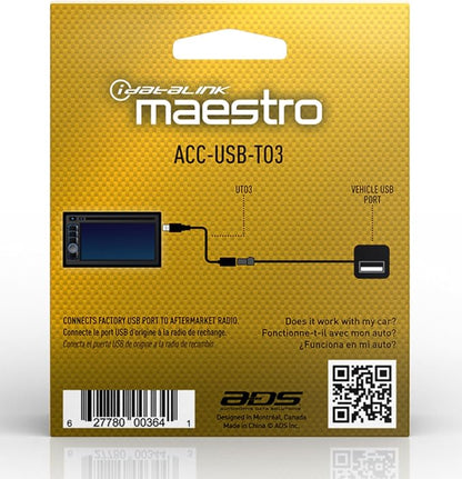 Idatalink Maestro Acc-USB-TO3 UT03 USB-Port Adapter Connects the Factory U S B Port in Select 2018-up Select Compatible Toyota Vehicles to a new car Stereo