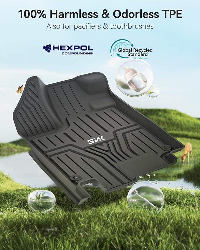 3W Floor Mats Fit for Honda Odyssey 2018-2025 2026,Mini Passenger Van, All Weather Custom Fit TPE Floor Liners 1st 2nd & 3rd Rows Car Mats Odyssey Car Accessories, Black