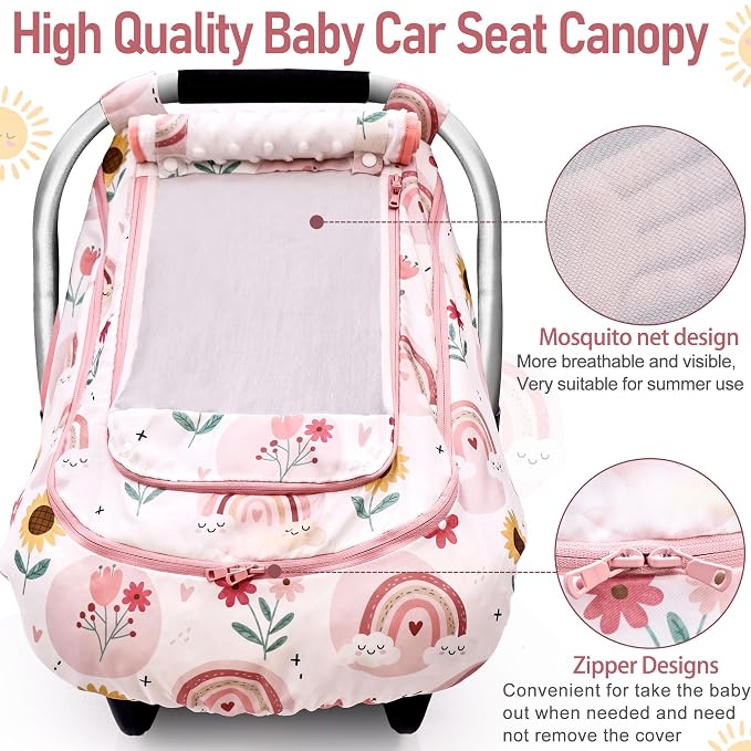 Waterproof Baby Car Seat Cover，YVMVDV Patented Cold Weather Carseat Cover for Babies,Infant Car Seat Cover Canopy for Boy Girls, Keeps Babies Warm and Cozy (Rainbow)