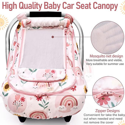 Waterproof Baby Car Seat Cover，YVMVDV Patented Cold Weather Carseat Cover for Babies,Infant Car Seat Cover Canopy for Boy Girls, Keeps Babies Warm and Cozy (Rainbow)