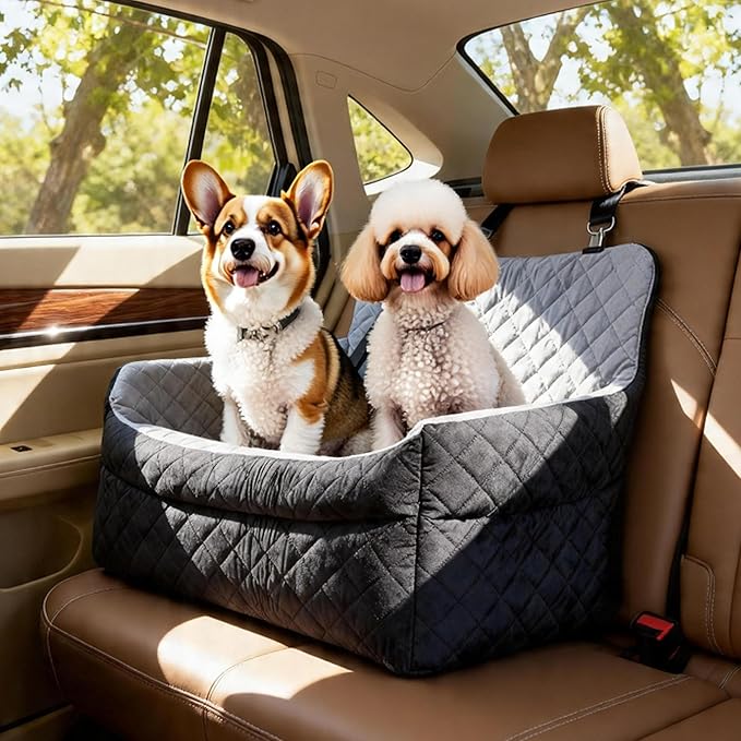 Medium & Large Dog Car Seat/Booster, Up to 55 lbs, with Safety Leash, Comfortable Travel Bed, Removable Washable Cover, Storage Bag for Convenient Car Travel