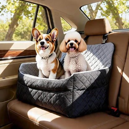 Medium & Large Dog Car Seat/Booster, Up to 55 lbs, with Safety Leash, Comfortable Travel Bed, Removable Washable Cover, Storage Bag for Convenient Car Travel