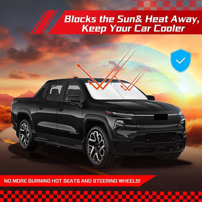 ARISMOTOR Windshield Sun Shade for Chevrolet Chevy Silverado EV/GMC Sierra EV 2024-2025 2026, Custom Fit Foldable Front Window Sunshade Sun Visor Protector, Block UV Rays Keep Your Car Cooler