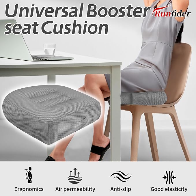 Car Booster Thick Height Adjustable Seat Cushion with Breathable Mesh Cover, Portable Seat Cushion for Driving, Office Chairs Wheelchairs Trucks SUV's and Home Use Gray
