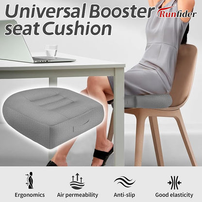 Car Booster Thick Height Adjustable Seat Cushion with Breathable Mesh Cover, Portable Seat Cushion for Driving, Office Chairs Wheelchairs Trucks SUV's and Home Use Gray
