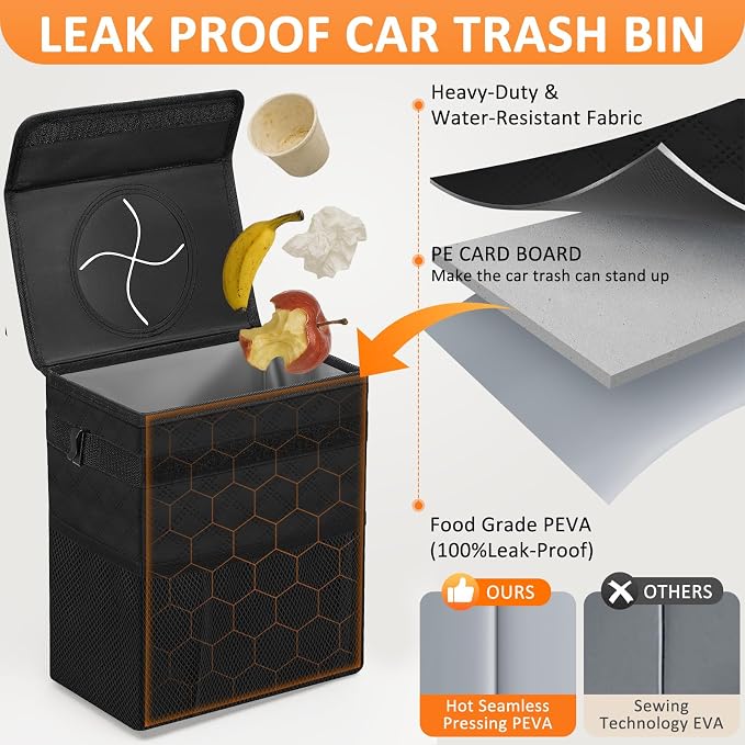 Vankor Car Trash Can for Cute, Bag Bin Hanging Waterproof Automotive Car Garbage Cans Leak Proof Vehicle Trash Can Diamond Pattern-Black