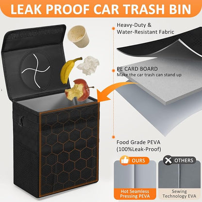 Vankor Car Trash Can for Cute, Bag Bin Hanging Waterproof Automotive Car Garbage Cans Leak Proof Vehicle Trash Can Diamond Pattern-Black