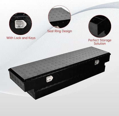 70''Inch Aluminum Truck Tool Box Truck Bed Toolbox Truck Trailer Chest Box Trailer Underbody Storage Organizer Waterproof Square Storage Organizer w/Lock & Keys Black(‎69.88" Lx20 Wx14.75 H)