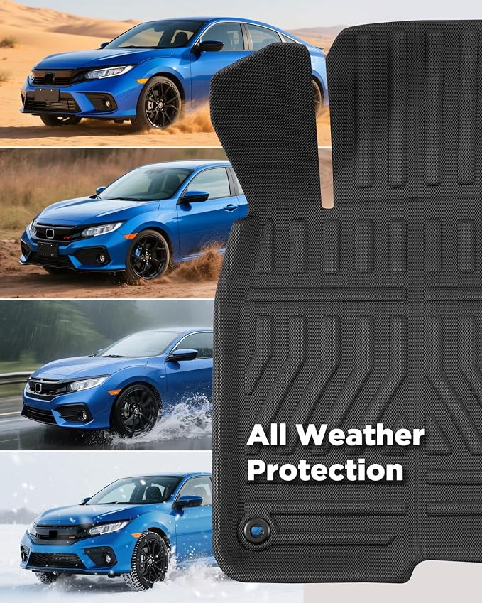 Custom Fit 3 Pcs Floor Mats for Honda Civic 2022-2025 - All-Weather Rubber Mats & Liners, Heavy Duty Car Interior Protection for Civic, Weather-Resistant & Easy to Clean