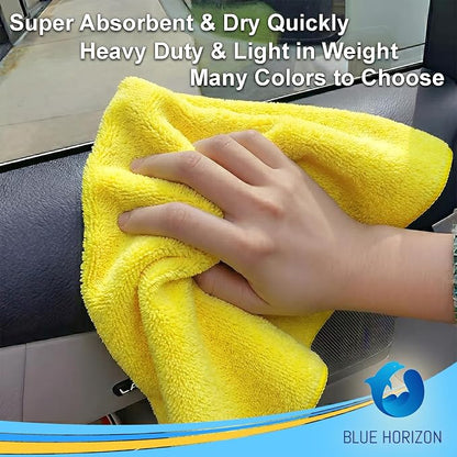 Blue Horizon Microfiber Cleaning Towels, Pack of 24, Ultra Soft Plush Washcloth, All Purpose Premium Microfiber Detailing Cleaning Cloths Reusable Shop Towels (16" x 16", Gold)