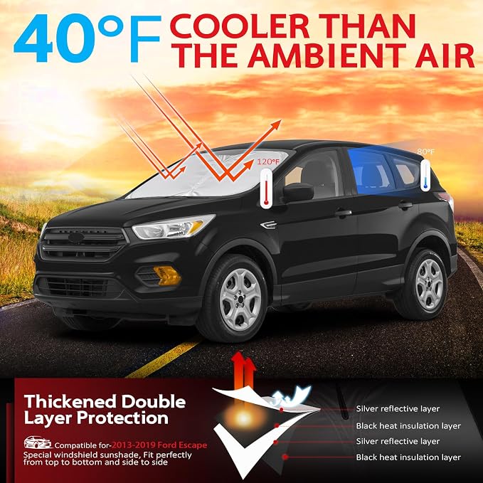KAYZT Windshield Sun Shade for 2013-2019 Ford Escape SUV Foldable Sunshade Front Window Custom Fit Car Accessories
