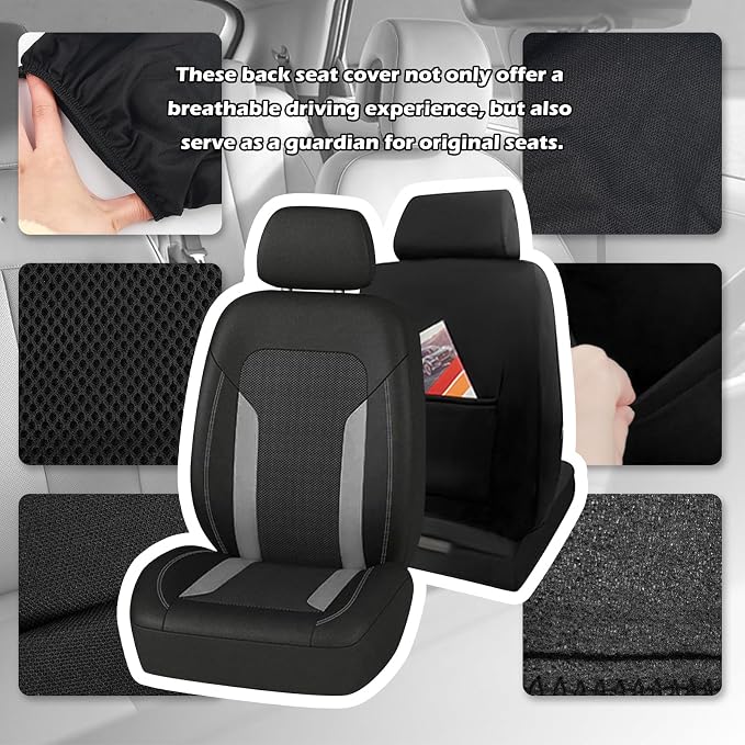 2 Pack Universal Car Seat Cover with Breathable Mesh Backrest,Comfortable Car Seat Protector with Foam Padding and Retaining Buckle,Highly Elastic Car Seat Covers Full Set (Gray)