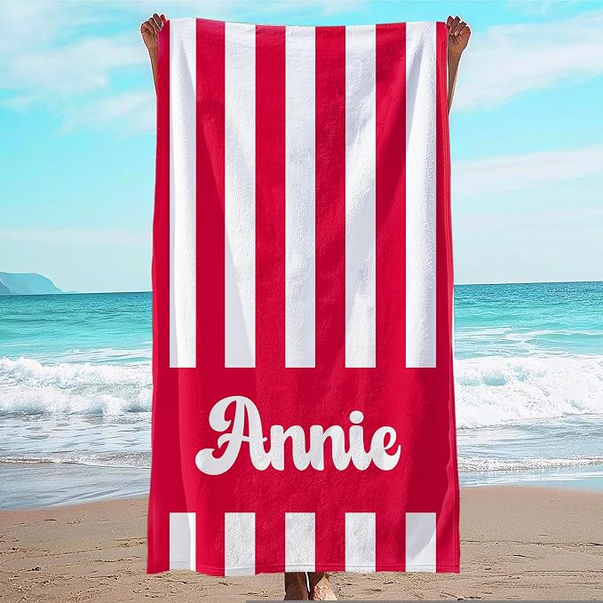 JML Personalized Beach Towel with Name, Custom Cabana Stripe Beach Towel, Customized Microfiber Pool Towel, Quick Dry & Absorbent Swim Towel for Adult,Mother's Day, Birthday, Summer Holiday,Vacation