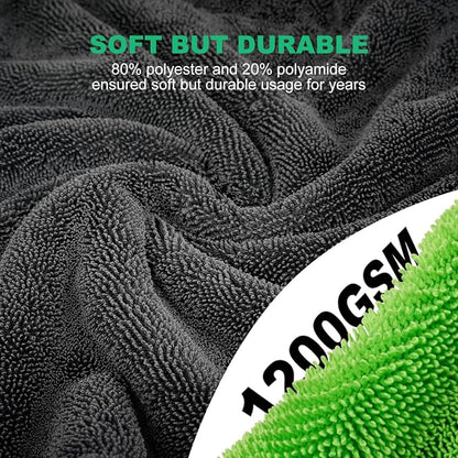 BRUSH FAMILY 3 Pack Car Microfiber Towels with Car Wash Mitt, 1200 GSM 35”x24”& 16"x16" Microfiber Car Drying Towels Ultra-Absorbent, Streak Free, Premium Double Twisted-Loop Cleaning Cloth