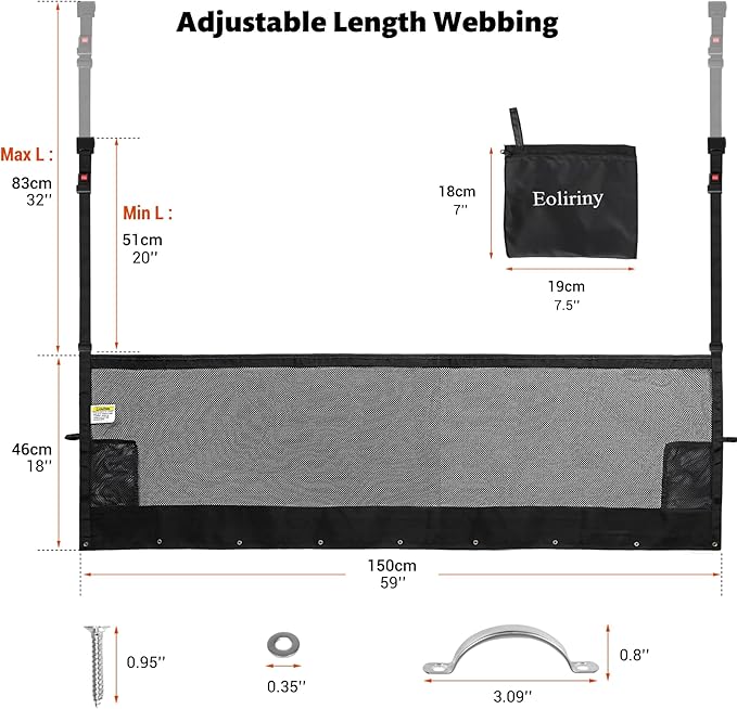 59" x 18" Campers & RV & Bunk Bed Safety Net with Quick Release Seat Belt Buckles,Adjustable Bunk Bed Netting for Family Travel, Motorhome, Trailer, Fifth Wheels RV Bedding Accessories Mesh Barrier