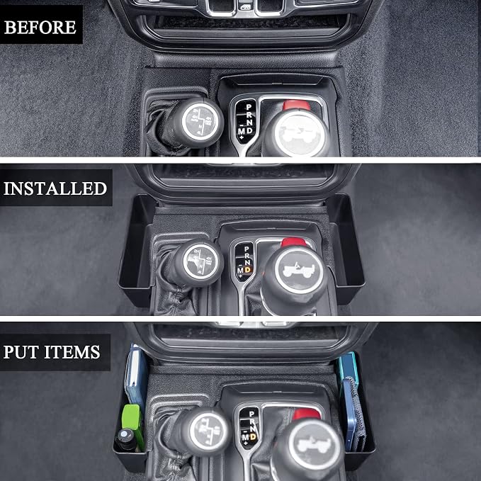 Center Console Gear Shift Organizer Tray Compatible with Jeep Wrangler JL/JLU 2018-2023 2024 2025 2026 and Jeep Gladiator JT Truck 2020-2023 2024 2025 2026 Storage Box Accessories (Not for JK/JKU)