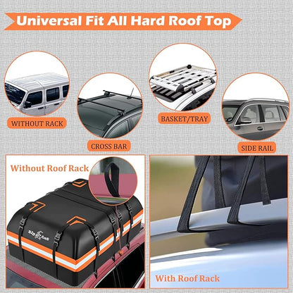 Big Ant Car Rooftop Cargo Carrier Bag, 15 Cubic Feet Waterproof Heavy Duty 840D Car Roof Bag for All Vehicle with/Without Rack - Includes Anti-Slip Mat, 8 Door Hooks, 2 Extra Straps, Luggage Lock