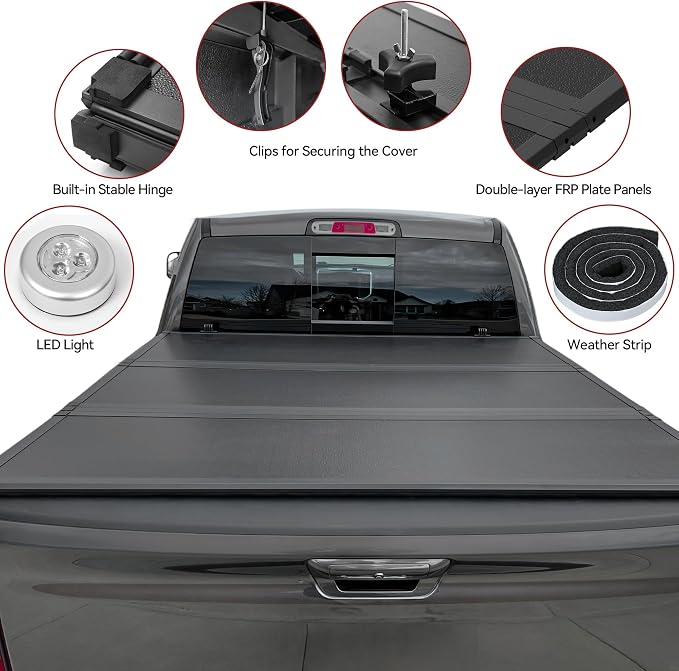 YITAMOTOR FRP Hard Tri-fold Truck Bed Tonneau Cover Fits for Nissan Frontier(NO México) 2005-2026, 5 ft Bed