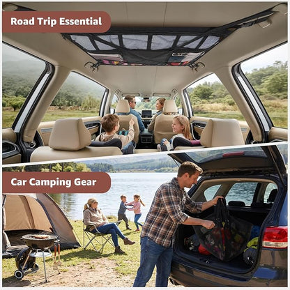 Extra Large Car Ceiling Cargo Net 43.3×27.5 Inch for SUV Minivan Truck Van,Roof Storage Organizer, Overhead Mesh Cargo Holder,Fits Most 4 Handle Vehicles for Road Trip Camping Travel