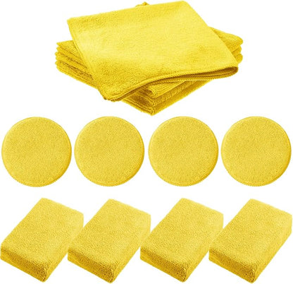 12 Pack Microfiber Applicator Pad Microfiber Sponge for Car Include Round Wax Microfiber Applicator Rectangle Car Drying Towel Exterior Auto Detailing Kit for Cleaning (Yellow)
