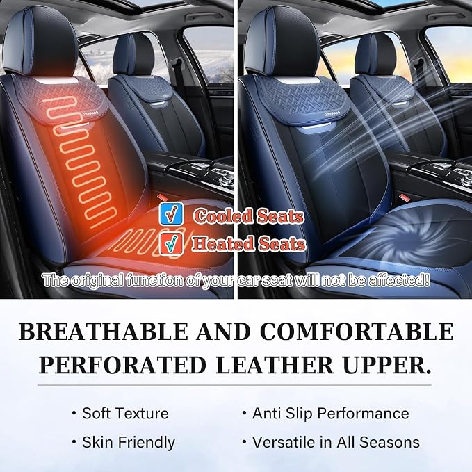 Coverado Front and Back Seat Covers for Cars, Nappa Leather Car Seat Covers Full Set, Waterproof Carseat Protector Seat Cushion, Luxury Automotive Seat Covers Universal Fit for Most Cars(Blue&Black)
