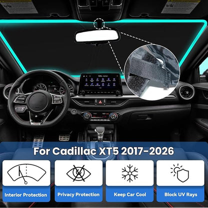 Windshield Sun Shade for Cadillac XT5 2017-2025 2026, Car Front Window Sunshade with 240T Sun Visor Protector Blocks UV Rays Heat Sun Shield Accessories