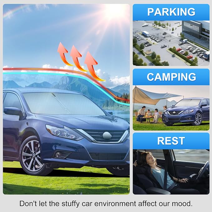 Custom Fit Windshield Sun Shade for Nissan Altima 2013-2018 | Custom Fit Windshield Cover, Blocks UV Rays, Double-Layer Heat Shield, Durable Frame, Easy Fold & Storage