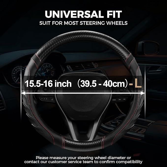 West Llama Truck Steering Wheel Cover for Ford F-150 F-250 F-350 Expedition Ram 1500 2500 3500 Tacoma Tundra, Anti-Slip Grip, 15.5-16 Inch Large Car Steering Wheel Cover (Large Size-Black+Red)