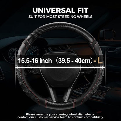 West Llama Truck Steering Wheel Cover for Ford F-150 F-250 F-350 Expedition Ram 1500 2500 3500 Tacoma Tundra, Anti-Slip Grip, 15.5-16 Inch Large Car Steering Wheel Cover (Large Size-Black+Red)