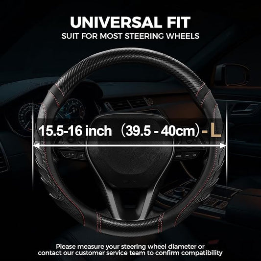 West Llama Truck Steering Wheel Cover for Ford F-150 F-250 F-350 Expedition Ram 1500 2500 3500 Tacoma Tundra, Anti-Slip Grip, 15.5-16 Inch Large Car Steering Wheel Cover (Large Size-Black+Red)