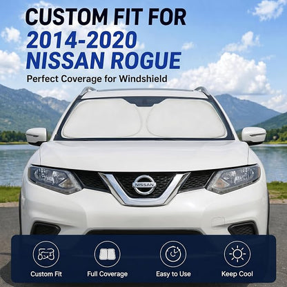 Windshield Sun Shade Sunshade for Nissan Rogue 2014-2020 | Custom Fit Windshield Cover, Blocks UV Rays, Multi-Layer Heat Shield, Durable Frame, Easy Fold & Storage