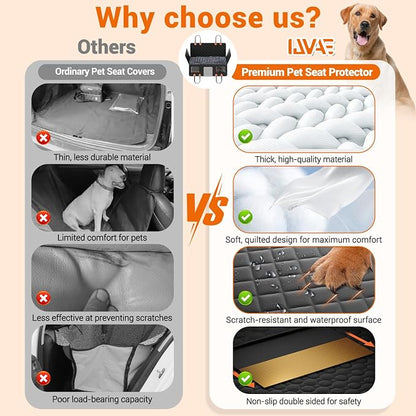 IJVAE Hard Bottom Car Seat Cover for Dog swith Removable Soft Blankets,Scratch-Proof and Anti-Slip Car Dog Hammock for Large Dogs Brown for Crew Cab Trucks F150