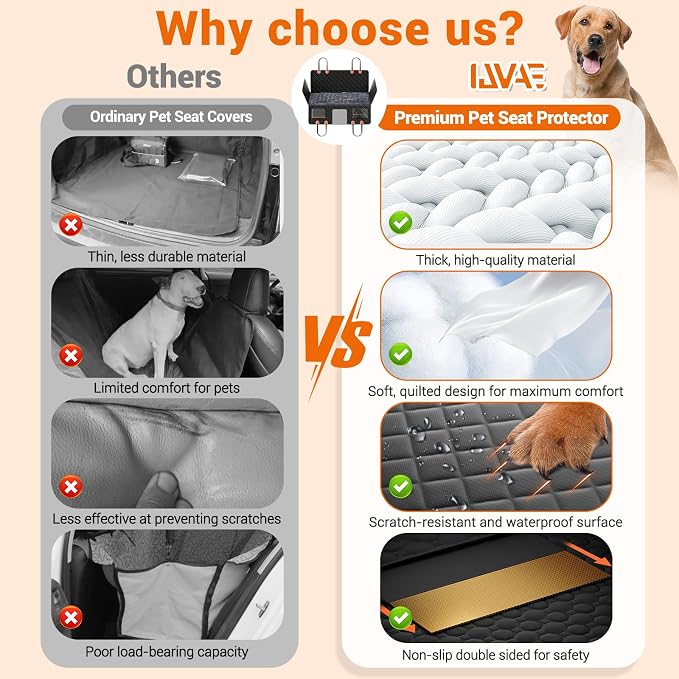 IJVAE Hard Bottom Car Seat Cover for Dog swith Removable Soft Blankets,Scratch-Proof and Anti-Slip Car Dog Hammock for Large Dogs Brown for Car, SUV