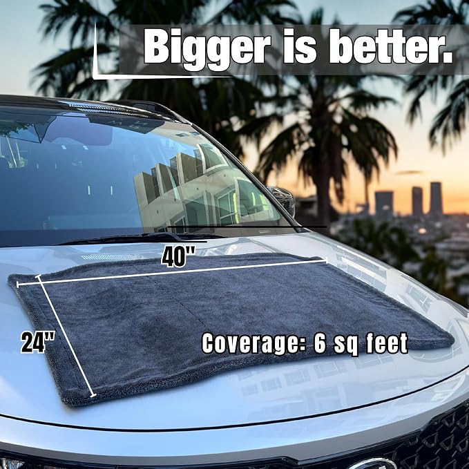 XL Car Drying Towel, 1300 GSM Professional Car Towel with Double Twisted Loop, Car Drying Towels Extra Large Super Absorbent, Microfiber Drying Towels for Cars, Trucks, SUVs - 40"x24", Gray