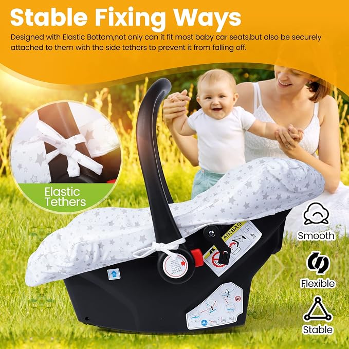 Orzbow Infant Car Seat Cover Liner, 100% Cotton Newborn Carseat Protective Cover, Breathable Prevent Wear & Dirt Suitable Travel Systems (0-12m), Easy to Clean, Machine Washable, White