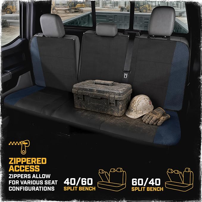 CAT MeshFlex Seat Covers Full Set for Full-Size Pickup Trucks Only - Blue | Front Bucket Seat Covers & 60/40 Split Rear Bench Protector – Interior Accessories For F-150, Silverado, Ram, Sierra & Tundra