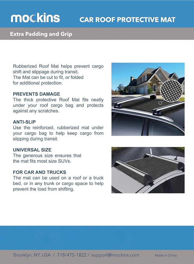 Mockins 51" x 39" Customizable Anti Slip Mat for Car Rooftop Bag | Soft Roof Rack Pads | Cargo Mats for Back of SUV Truck & Van | Scratch-Resistant Car Roof Mat to Keep Cargo from Slipping