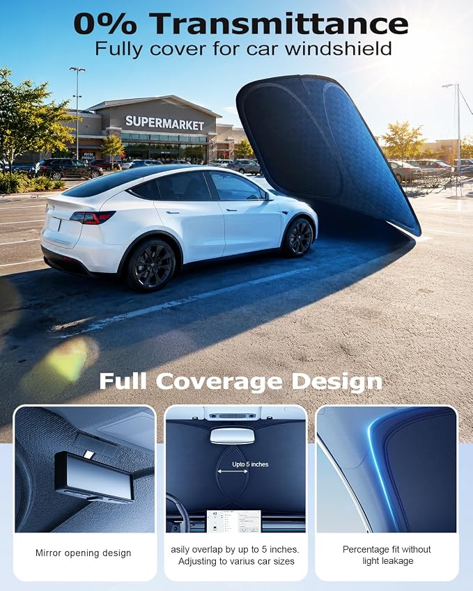 DMJN Front Windshield Sun Shade for Che-vrolet/Chevy Silverado(2019-2026),[Nano Ice-Crystal Coatings] UPF50+ Heat & UV Block, Protect Car Interior & Keep Cool, Flodable Steel-Ring Car Cover for Summer