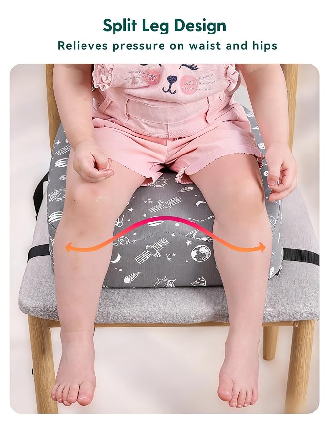 Babelio Ergo-Designed Booster Seat for Kitchen Chair, Promote Proper Upright Posture, Toddler Booster Seat for Dining Table, Removable & Washable Cover, Suitable for 18 Months to 5 Years, Gray Space