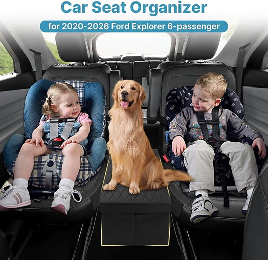Mixsuper Liner Car Seat Organizer for Ford Explorer 2020-2025 2026, Console Organizer Backseat Toy Bin for Explorer, Seat Aisle Storage Box for 6-Passenger Kids Dogs ST XLT Accessories