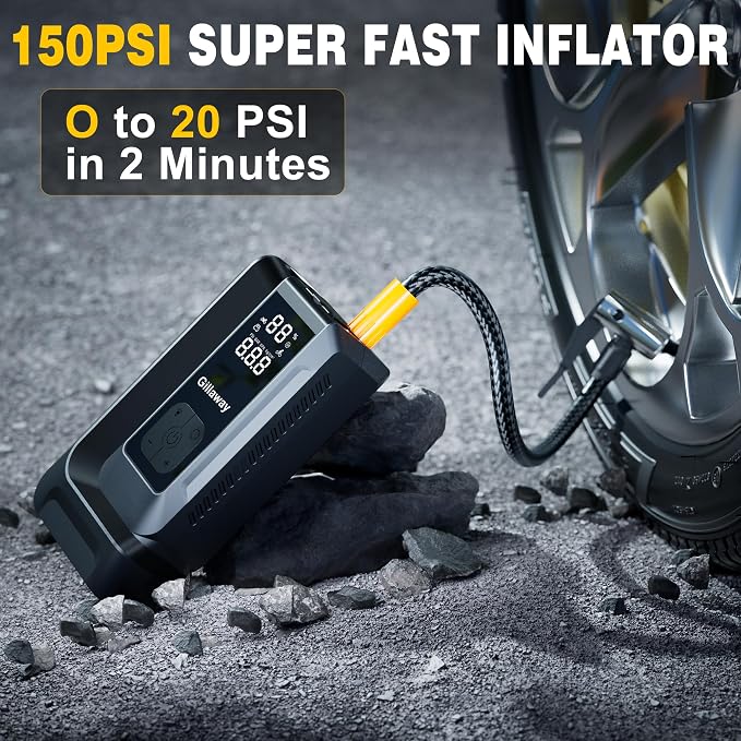 7-in-1 Jump Starter 8000A Car Jumper Starter Portable with 150PSI Portable Air Compressor, 12V Car Battery Charger, Tire Inflator, Flashlight, Power Bank
