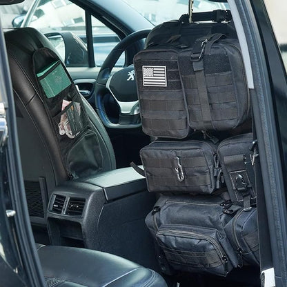 Tactical Car Seat Back Organizer,Tactical Molle Seat Back Organizer with 6 Detachable Molle Pouch,Universal Fits for Car Truck Jeep Vehicle Black
