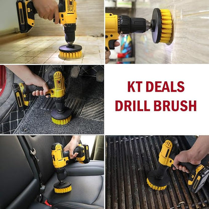 Drill Brush Car Detailing Attachment Set - 3 Piece Power Scrubber Brush Kit for Wheels, Tires, Carpet, Interior, Upholstery - Medium Stiff Nylon Brushes for Cordless Drill Cleaning