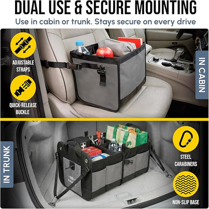 Modular 5-Section Trunk Organizer XL – Car Storage for Groceries, Tools, Sports Gear, Emergency Kits – Extra Large Multi-Module Cargo Box, Foldable, Detachable, Heavy Duty Design – Gray