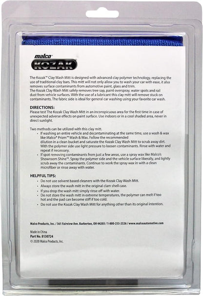 Malco Kozak Clay Wash Mitt – Advanced Polymer Technology/Removes Tree Sap, Paint Overspray, Water Spots and Rail Dust/for Use on Automotive Paint, Glass and Trim (8130724)
