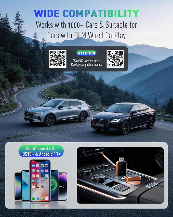 SPIRITIME Wireless CarPlay Adapter for iPhone, 2026 Upgraded 2-in-1 Android Auto CarPlay Wireless Adapter, Convert Wired to Wireless, Fast & Stable, Plug & Play