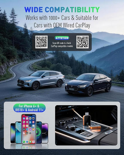 SPIRITIME Wireless CarPlay Adapter for iPhone, 2026 Upgraded 2-in-1 Android Auto CarPlay Wireless Adapter, Convert Wired to Wireless, Fast & Stable, Plug & Play
