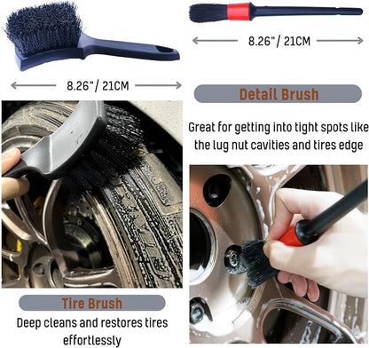 oesee Refined Long Handle Car Wheel Brush Arsenal, Soft Wheel and Rim Brush,Tire Brush, Bendable & Durable Car Wheel Rim Cleaner Brush Set for Cleaning Wheel and Tire, Large, Grey & Black