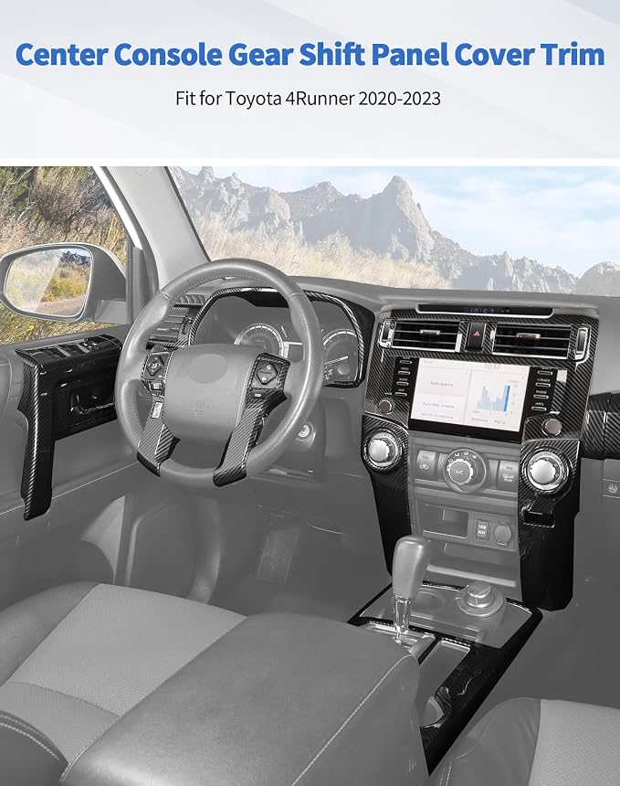 for 4Runner 2020-2023 Carbon Fiber Black Whole Set Interior Panel Cover Trim Kit, Center Console Gear Shift Dashboard Panel Cover Trim for Toyota 4runner Interior Accessories